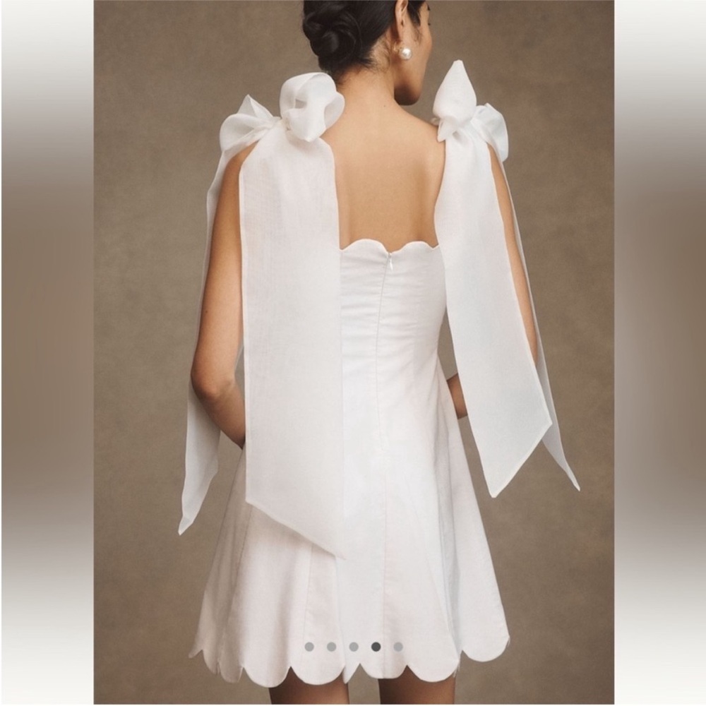BHLDN White Scalloped Mini Dress with Shoulder Bows - Picture 4 of 14